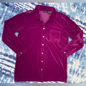 Vintage 90s Burgundy Stretch Velvet Button Up Tunic by Liz Claiborne Size Large